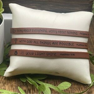 Bible Verse Brown Leather Bracelets 3 pack New